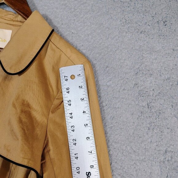 ModCloth Trench Coat Women's XL Tan Belted Waist Mid-Length Lightweight Retro - Picture 9 of 14